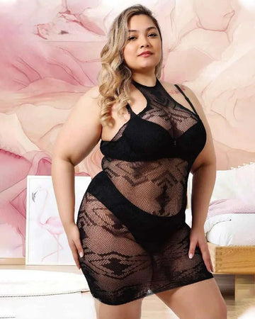 Women's Lace Mesh Mini Lingerie Dress