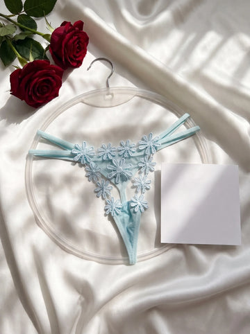 Sky Blue Daisy Lace Thong