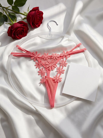 Pink Daisy Embroidered Thong
