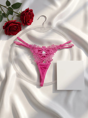 Pink Floral Lace Thong Panty